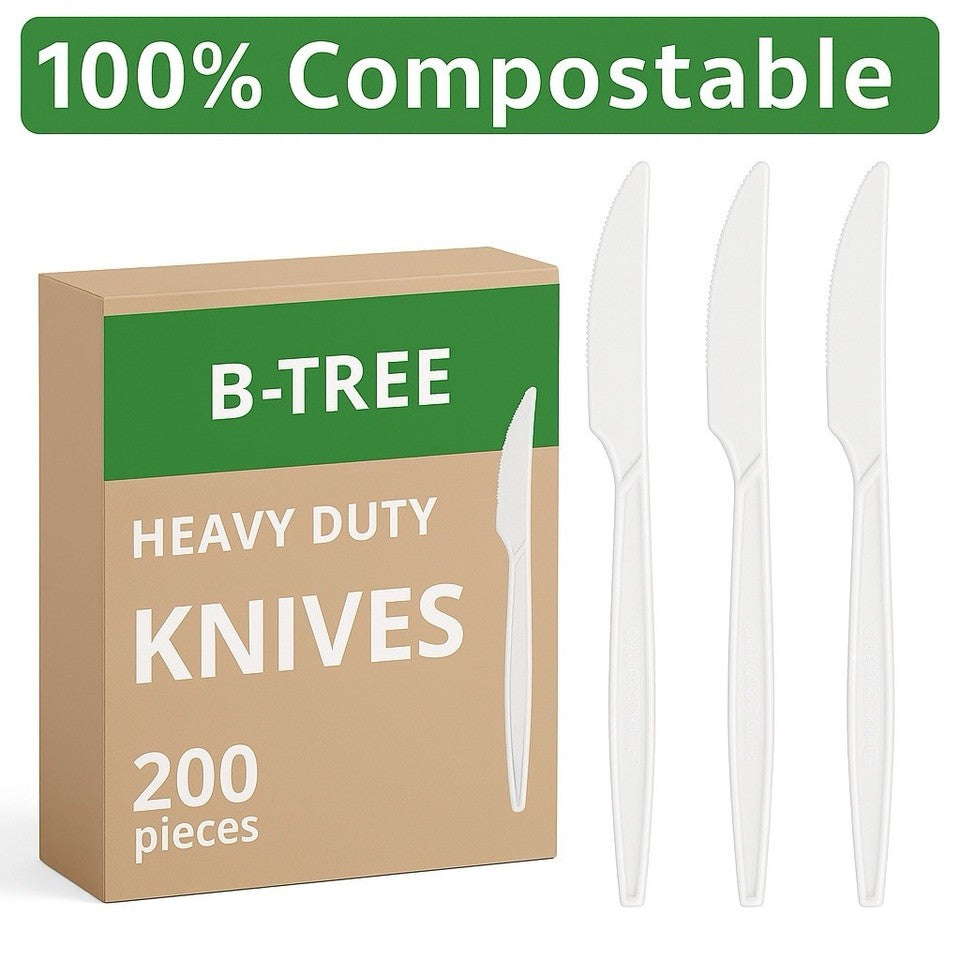 200 Compostable Knives 6.7" – Extra Heavy Duty Biodegradable Disposable Cutlery