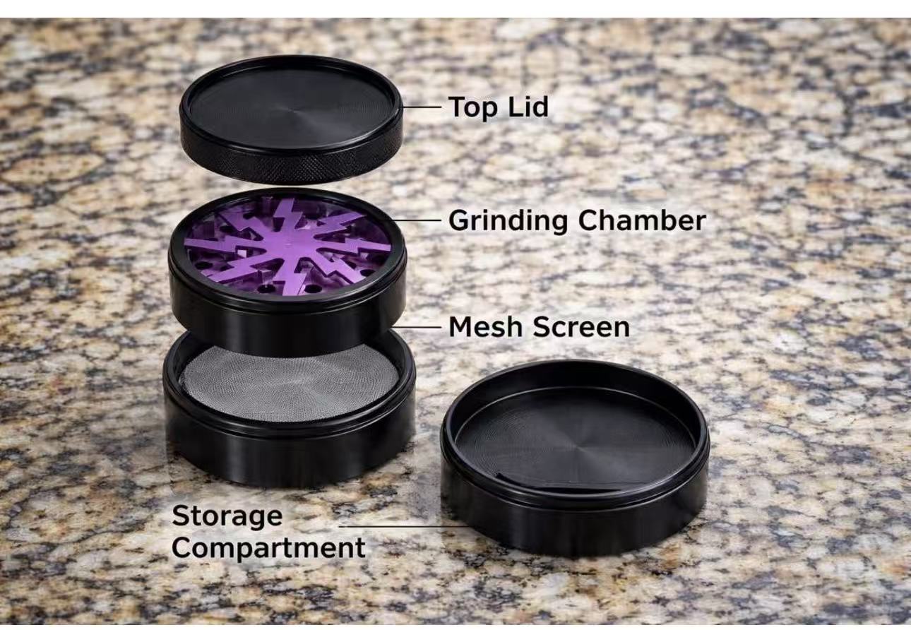 Purple 2.5" 4-Piece Aluminum Spice & Herb Grinder – Heavy Duty Metal Kitchen Crusher