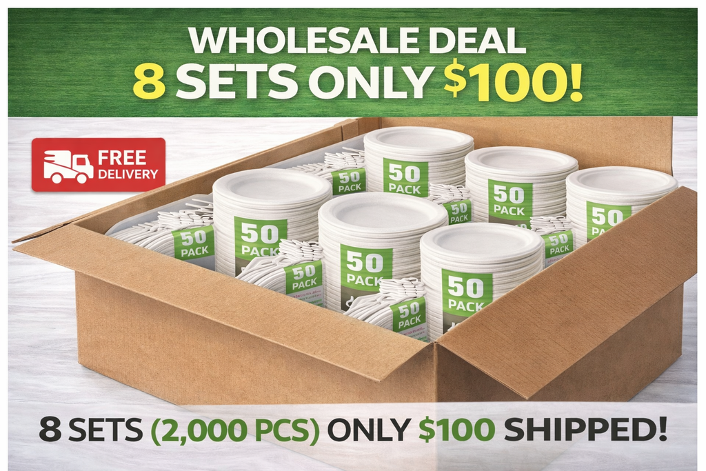 Bulk Deal – 8 Sets Compostable Plates & Cutlery (2,000 Pcs)