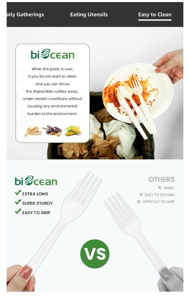 200 Compostable Forks 6.7" – Extra Heavy Duty Biodegradable Disposable Cutlery