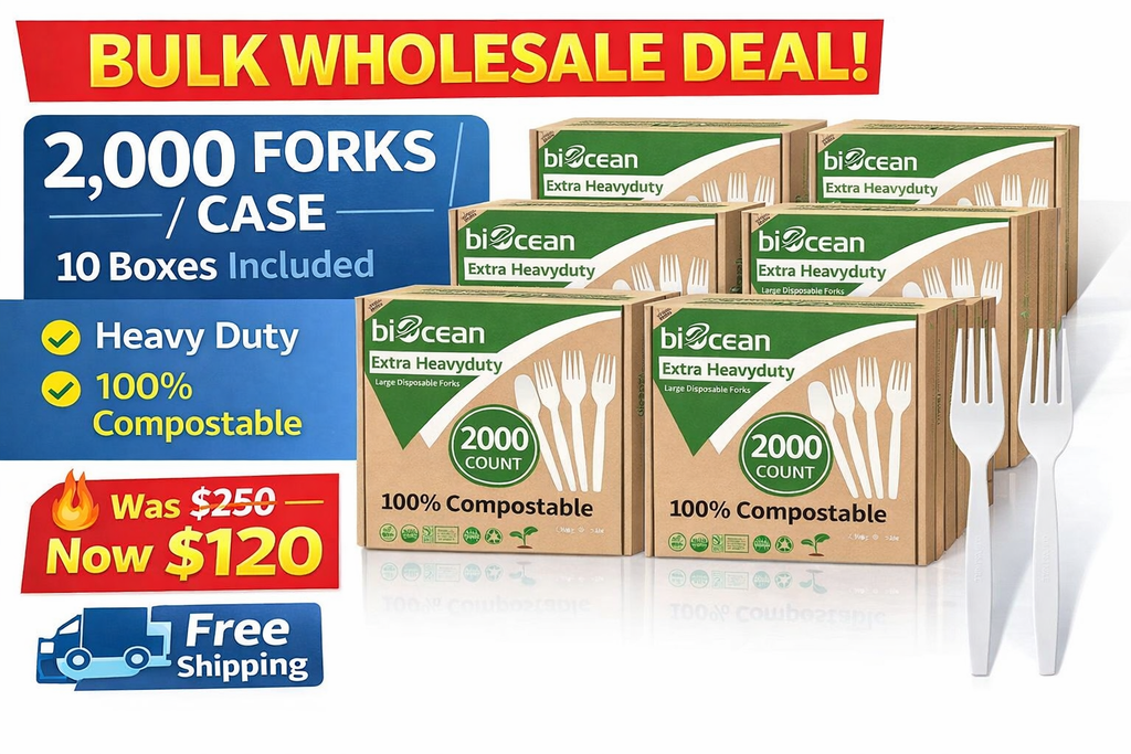 Wholesale Compostable Forks – 10 Boxes / 2,000 Count – Heavy Duty – Free Shipping