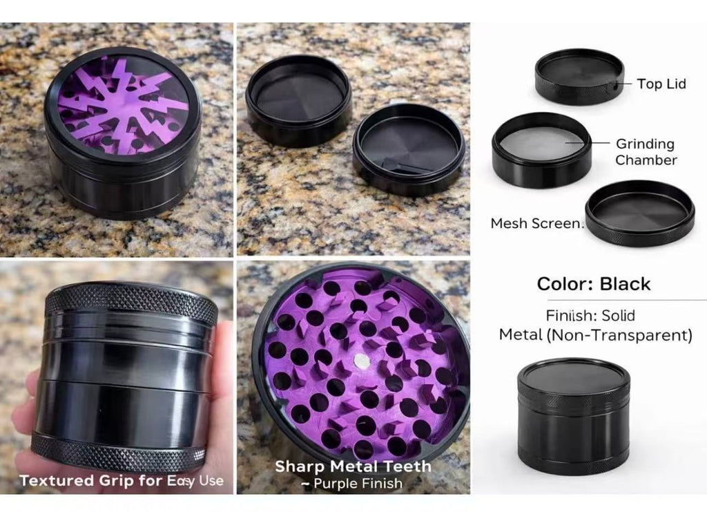 Purple 2.5" 4-Piece Aluminum Spice & Herb Grinder – Heavy Duty Metal Kitchen Crusher