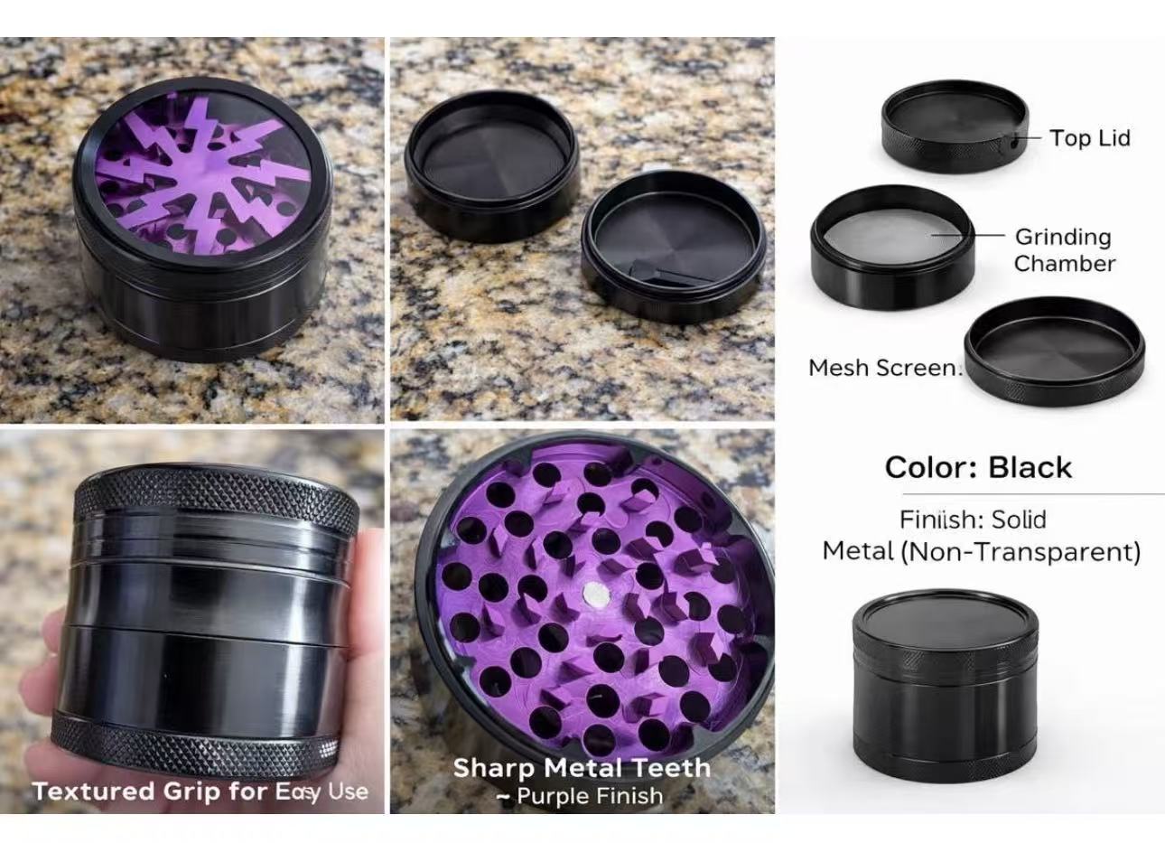 Purple 2.5" 4-Piece Aluminum Spice & Herb Grinder – Heavy Duty Metal Kitchen Crusher