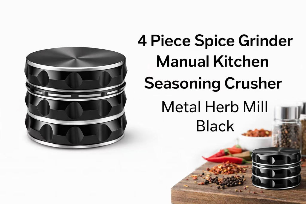 4-Piece Spice Grinder Manual Kitchen Seasoning Crusher – Metal Herb Mill, Black