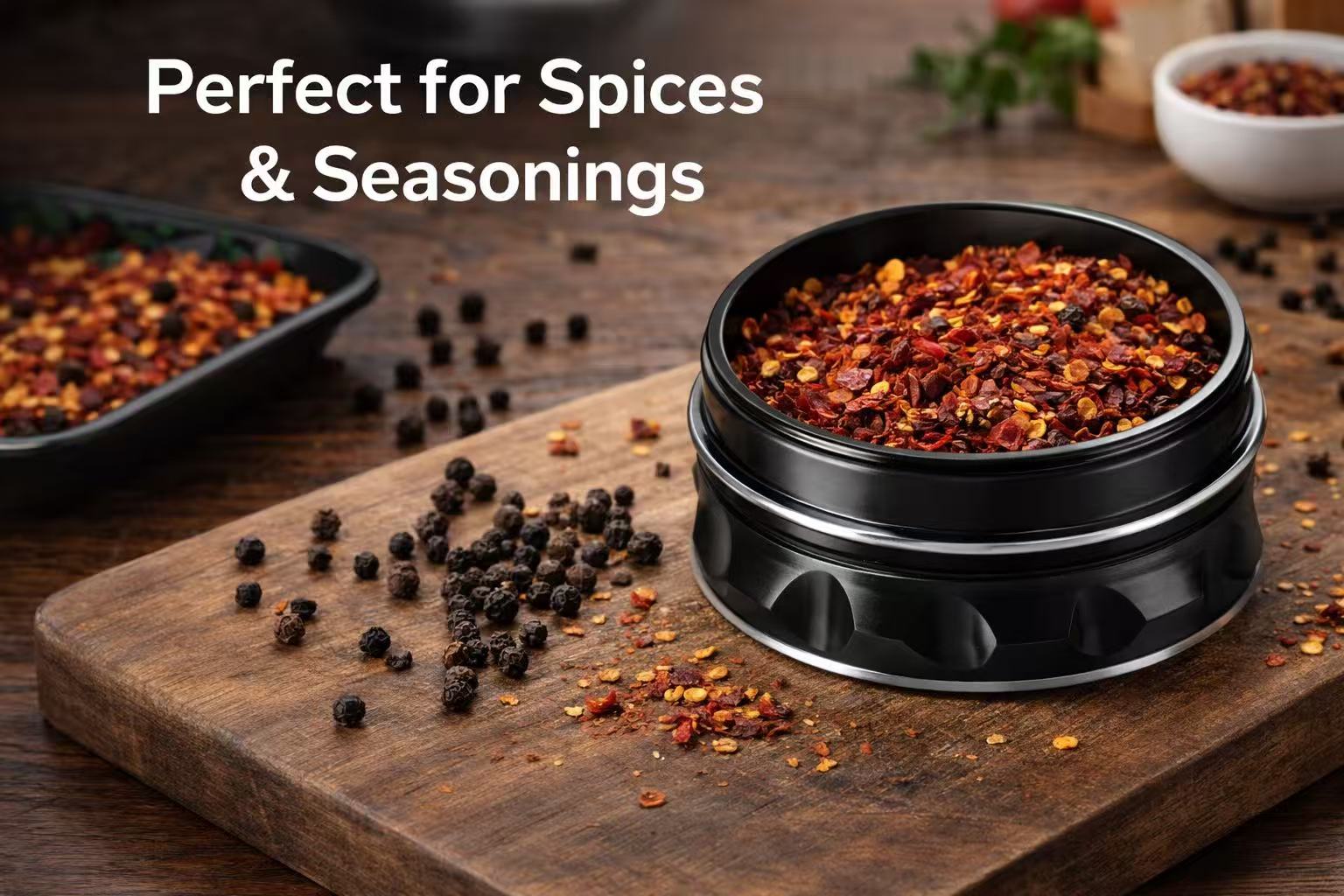 4-Piece Spice Grinder Manual Kitchen Seasoning Crusher – Metal Herb Mill, Black