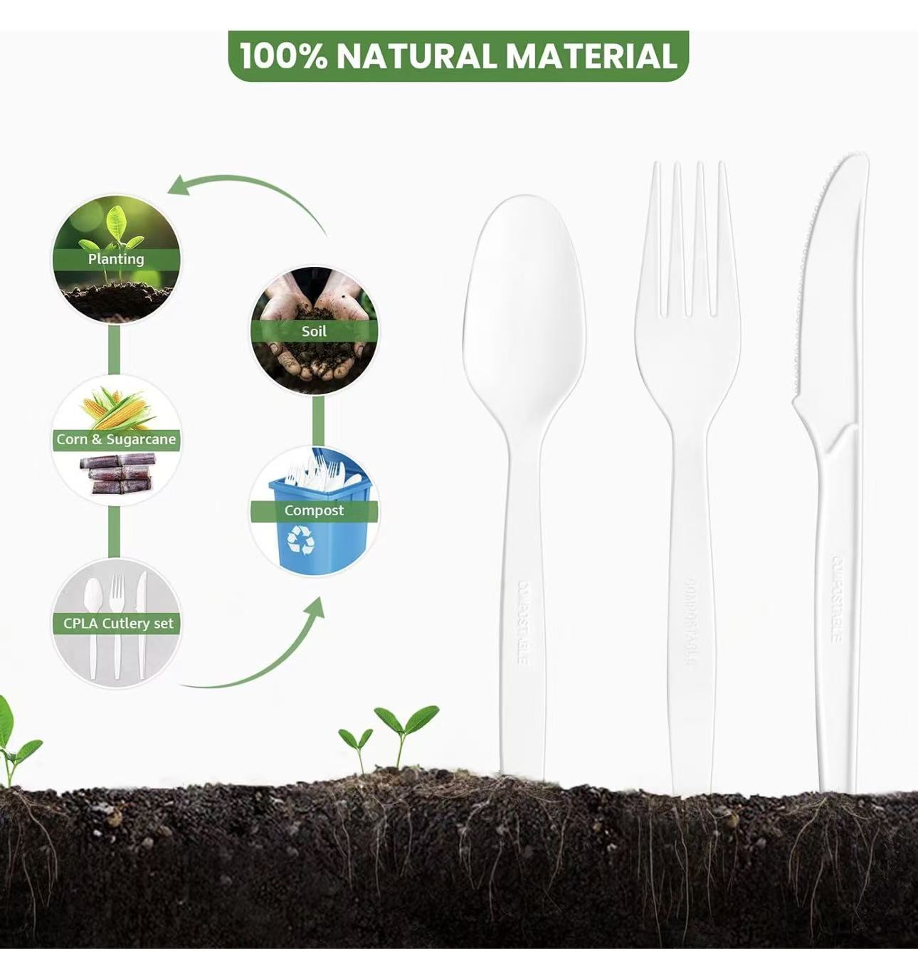 100% Compostable Cutlery Set – Heavy Duty Forks, Knives & Spoons (150 Count)
