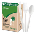 100% Compostable Cutlery Set – Heavy Duty Forks, Knives & Spoons (150 Count)