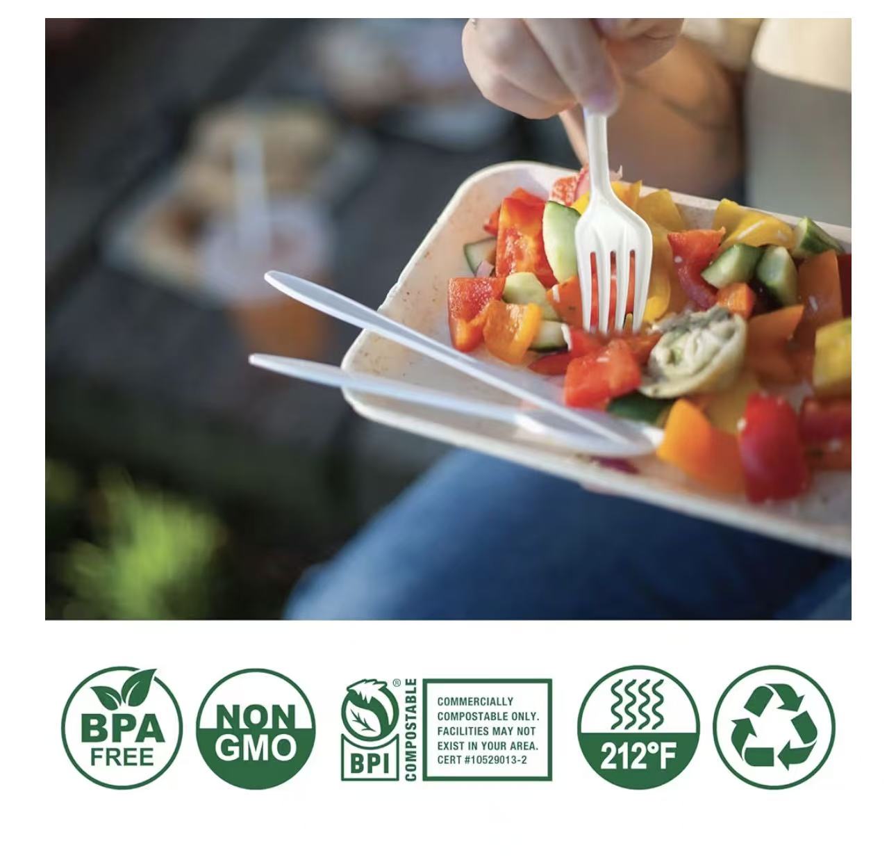 100% Compostable Cutlery Set – Heavy Duty Forks, Knives & Spoons (150 Count)