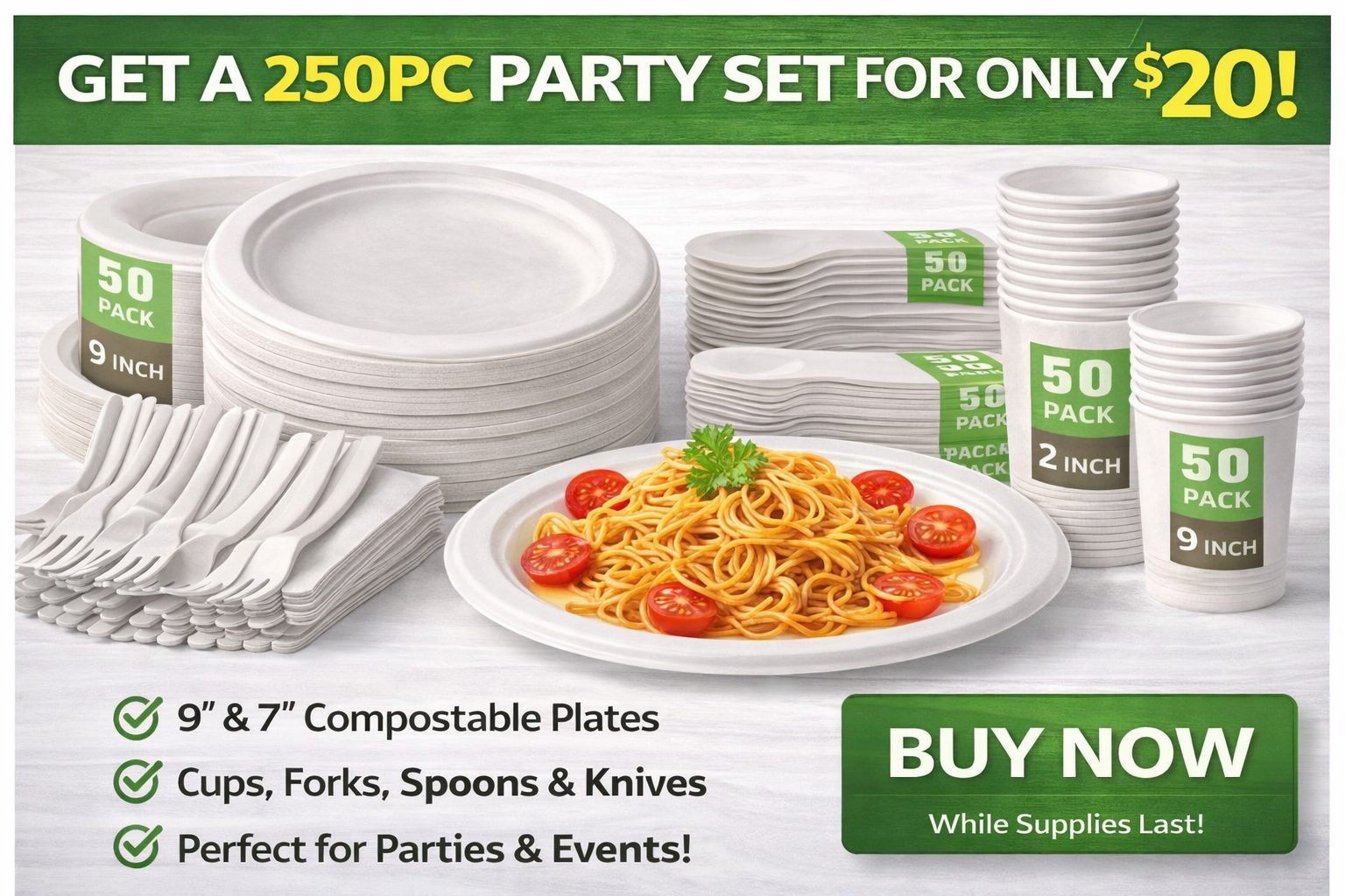 Bulk Deal – 8 Sets Compostable Plates & Cutlery (2,000 Pcs)