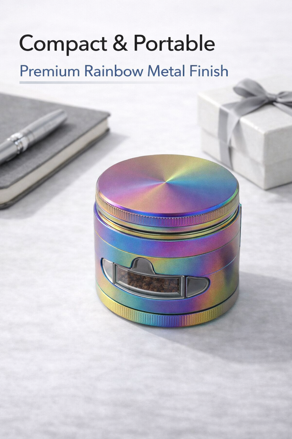 4 Layer Manual Spice Grinder Rainbow Metal Kitchen Herb Crusher w/ Mesh Screen Drawer