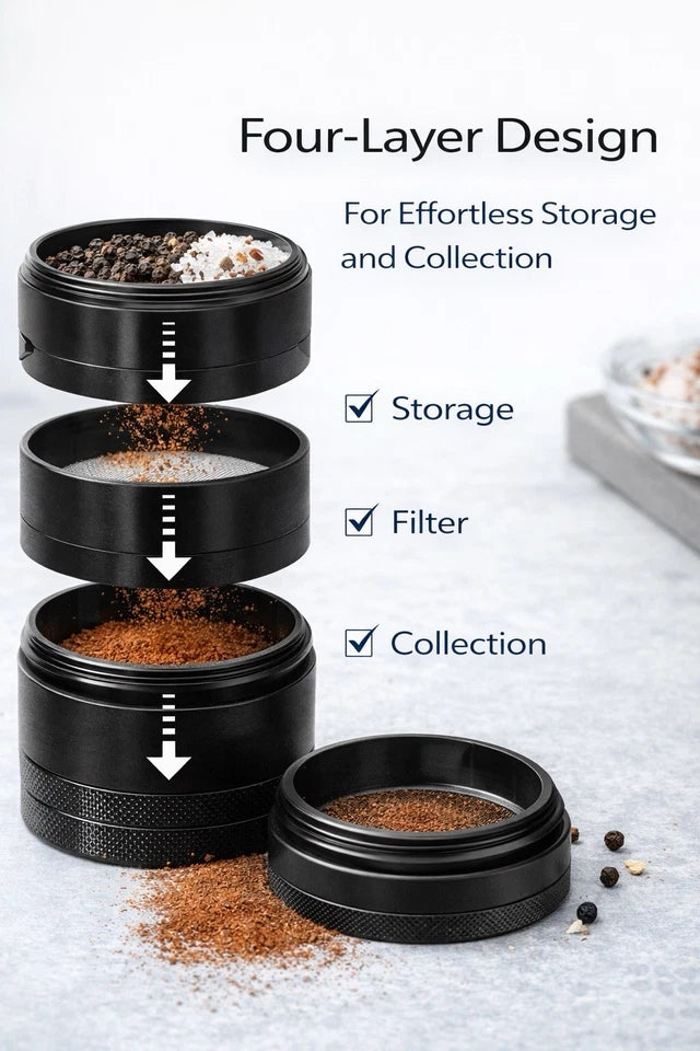 Premium 4-Layer Manual Kitchen Spice Grinder – Blue Metal Finish
